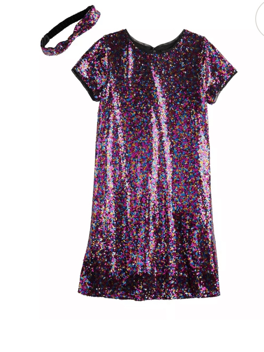 THREE PINK HEARTS GIRLS MULTI COLO SEQUINS PARTY DRESS WITH HEADBAND SIZE LARGE